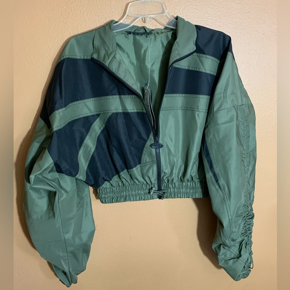 Reebok X Cardi B Olive Green and Black Cropped Track Jacket - S